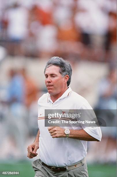 Mack Brown of the Texas Longhorns looks on against the North Carolina Tar Heels on September 8, 2001.