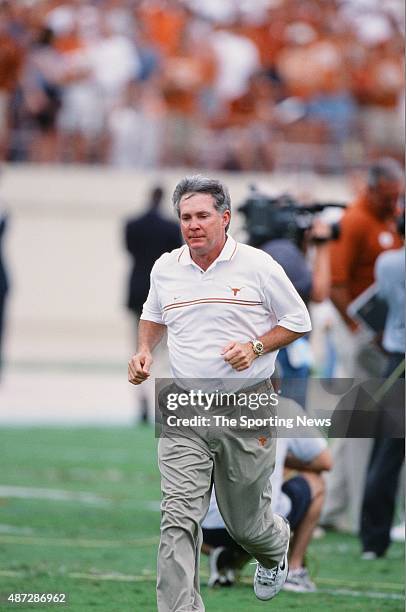 Mack Brown of the Texas Longhorns looks on against the North Carolina Tar Heels on September 8, 2001.