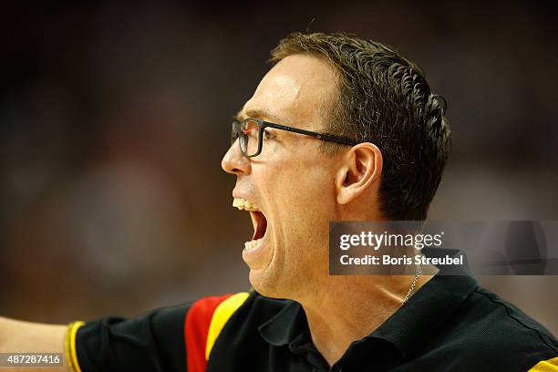 Headcoach Chris Fleming of Germany reacts during the FIBA EuroBasket 2015 Group B basketball match between Germany and Turkey at Arena of EuroBasket...