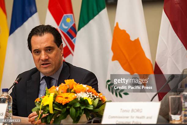 Greek Minister of Health, Adonis Georgiadis and European Commissioner for Health Tonio Borg give Press Conference after the Informal Meeting of...