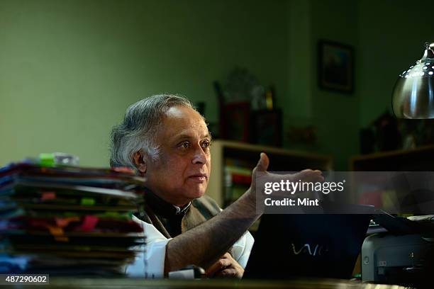 Congress leader and Union Rural Development Minister Jairam Ramesh during an interview on January 25, 2014 in New Delhi, India.