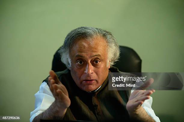 Congress leader and Union Rural Development Minister Jairam Ramesh during an interview on January 25, 2014 in New Delhi, India.