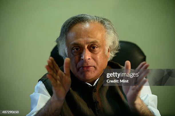 Congress leader and Union Rural Development Minister Jairam Ramesh during an interview on January 25, 2014 in New Delhi, India.