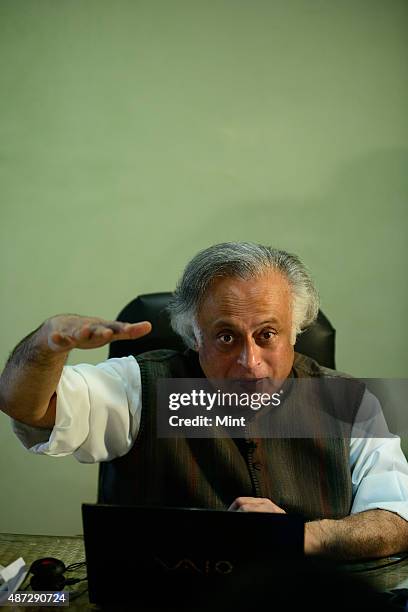 Congress leader and Union Rural Development Minister Jairam Ramesh during an interview on January 25, 2014 in New Delhi, India.