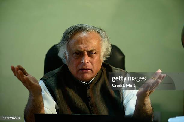 Congress leader and Union Rural Development Minister Jairam Ramesh during an interview on January 25, 2014 in New Delhi, India.