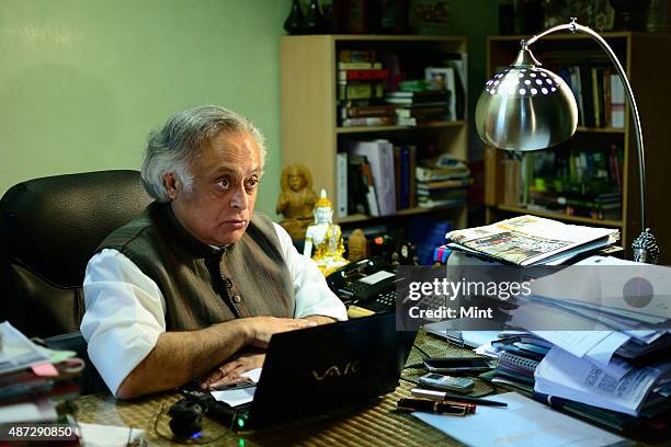 Congress leader and Union Rural Development Minister Jairam Ramesh during an interview on January 25, 2014 in New Delhi, India.