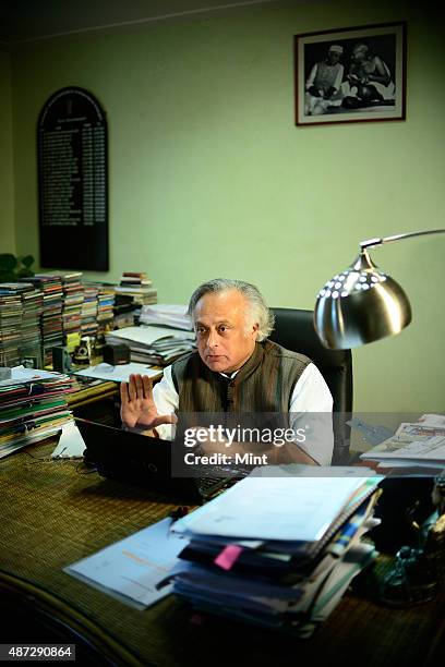 Congress leader and Union Rural Development Minister Jairam Ramesh during an interview on January 25, 2014 in New Delhi, India.