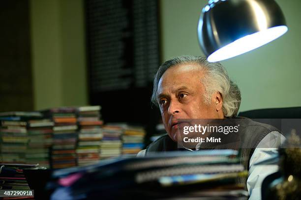 Congress leader and Union Rural Development Minister Jairam Ramesh during an interview on January 25, 2014 in New Delhi, India.