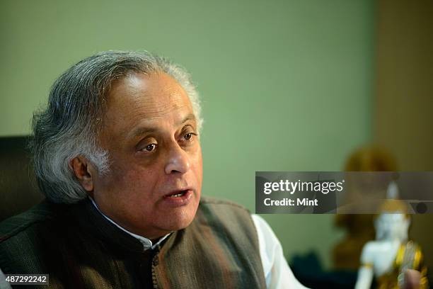 Congress leader and Union Rural Development Minister Jairam Ramesh during an interview on January 25, 2014 in New Delhi, India.