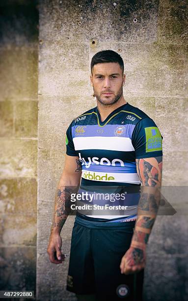Matt Banahan of Bath poses for a portrait at the photocall held at Farleigh House on September 8, 2015 in Bath, England.
