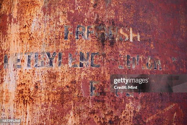 Methyl Isocyanate written on a tank in abandoned pesticide plant of Union Carbide India Limited 30 years after the gas leak tragedy on November 8,...
