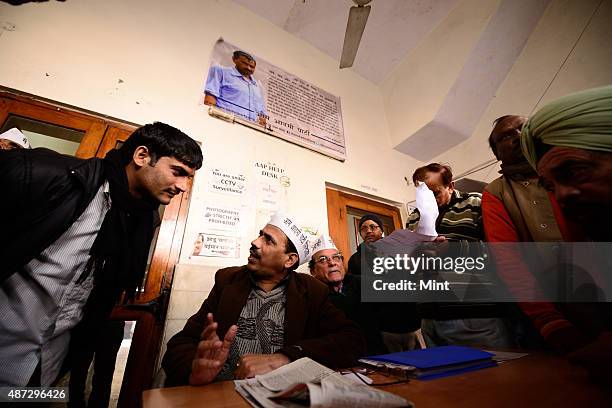 People coming to membership of Aam Aadmi Party at its office in Kaushambi on January 8, 2014 in Ghaziabad, India. Born out of anti-corruption and Jan...