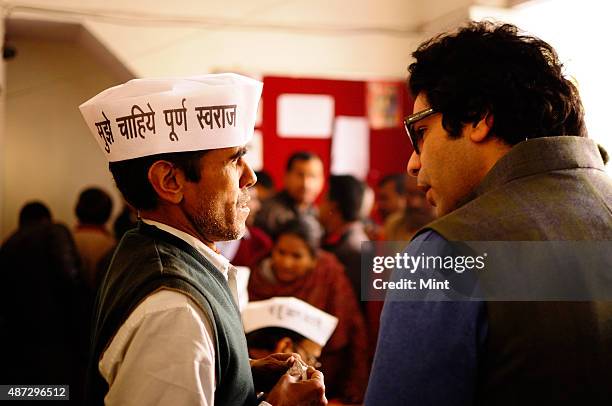 People coming to membership of Aam Aadmi Party at its office in Kaushambi on January 8, 2014 in Ghaziabad, India. Born out of anti-corruption and Jan...