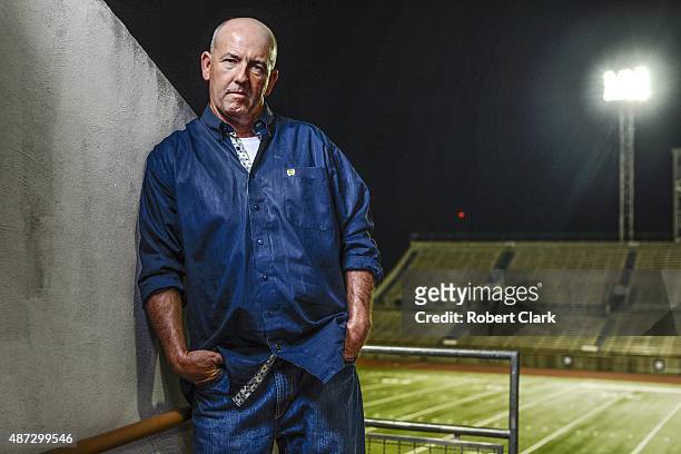 Friday Night Lights 25th Anniversary: Portrait of former Permian HS quarterback Mike Winchell during photo shoot at Ratliff Stadium. Winchell now...