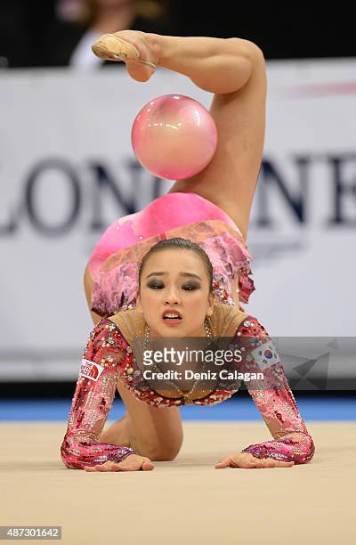 Jae Yeon Son of South Korea competes during the 34th Rhythmic Gymnastics World Championships on September 8, 2015 in Stuttgart, Germany.