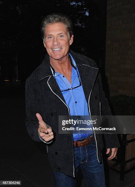David Hasselhoff passes by during the launch of Nine by Savannah Miller for Debenhams at Ham Yard Hotel on September 8, 2015 in London, England.