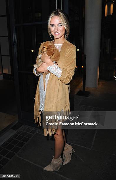 Kimberley Garner attends the launch of Nine by Savannah Miller for Debenhams at Ham Yard Hotel on September 8, 2015 in London, England.