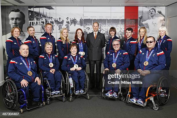 ParalympicsGB ski and curling athletes with Prince Edward, Earl of Wessex gather to celebrate their performances at the Sochi 2014 Winter Paralympics...