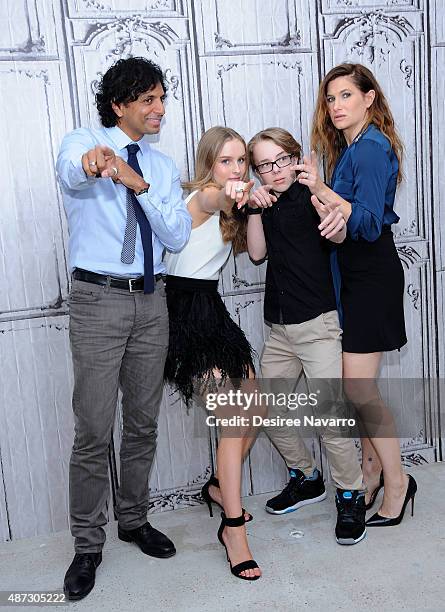 Director M. Night Shyamalan, Olivia DeJonge, Ed Oxenbould and Kathryn Hahn attend AOL BUILD Speaker Series: "The Visit" at AOL Studios In New York on...