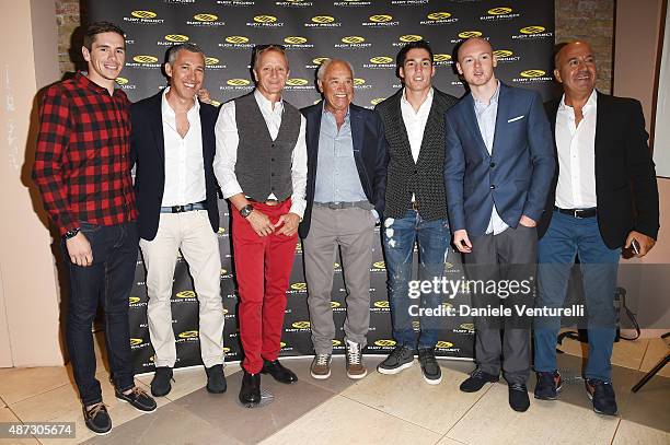 Scott Redding, Cristiano Barbazza, Kevin Schwantz, Rudy Barbazza, Aleix Espargaro, Bradley Smith and guest attend a party for 'Rudy Project' 30th...