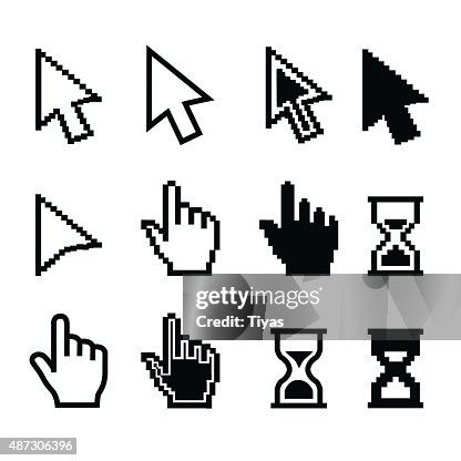 Pixel cursors ícones-mouse cursor de mão-Ilustração do hourglass Pixel cursors ícones-mouse cursor de mão-Ilustração do hourglass