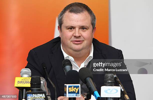 Parma FC President Tommaso Ghirardi speaks to the media durin a press conference to announce the club's partnership with Energy T.I. Group, who will...