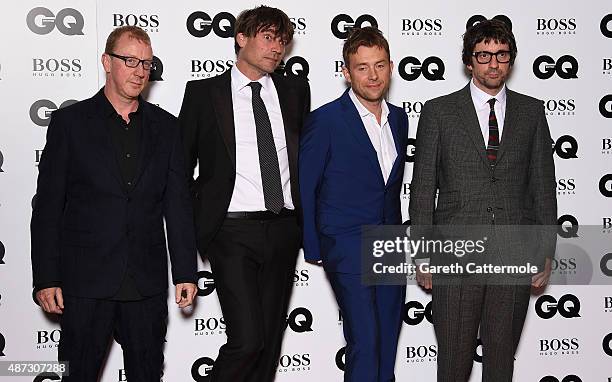 Dave Rowntree, Alex James Damon Albarn and Graham Coxon of Blur attend the GQ Men Of The Year Awards at The Royal Opera House on September 8, 2015 in...
