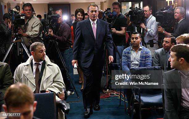 Speaker of the House John Boehner arrives at a press conference April 28, 2014 in Washington, DC. Boehner and other Republican House leaders met for...