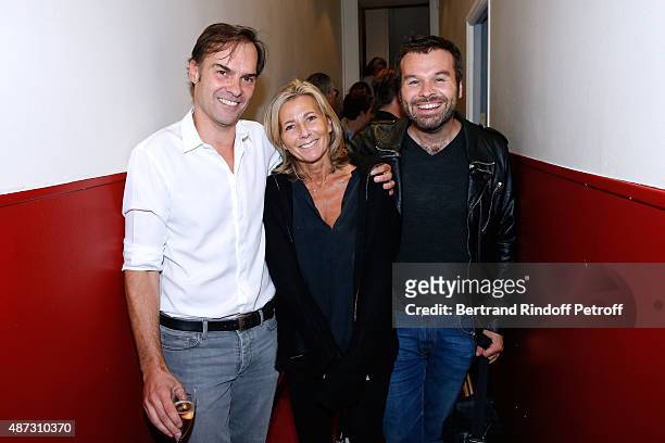 Actor and Writer of the Piece Sebastien Thiery, Journalist Claire Chazal and Stage Director of the Piece Ladislas Chollat pose Backstage after the...