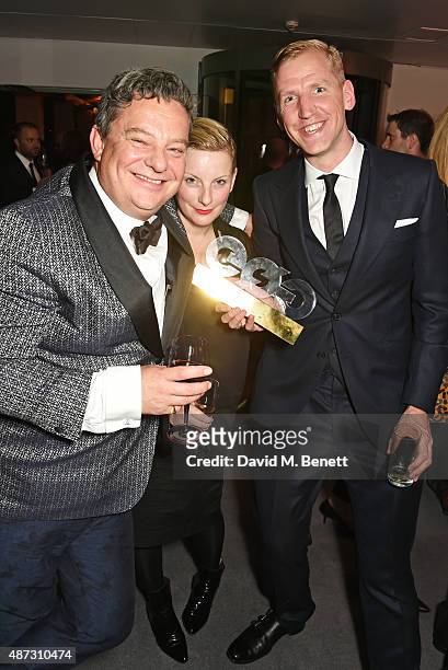 Robert Johnston, Lou Dalton and Christopher Raeburn attend the GQ Men Of The Year Awards after party at The Royal Opera House on September 8, 2015 in...