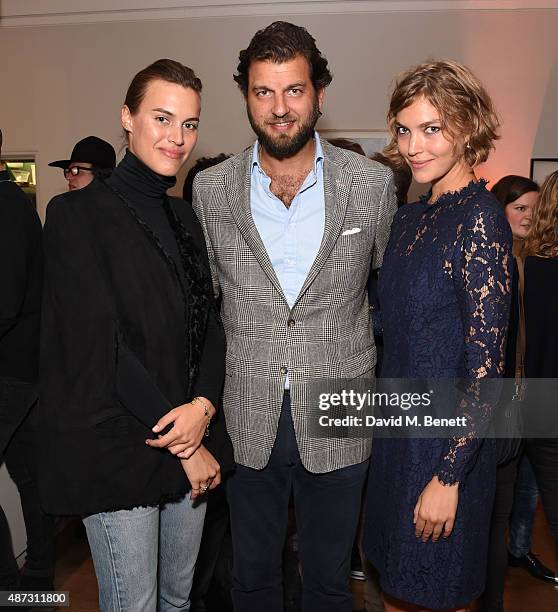 Alana Bunte, Casimir Sayn-Wittgenstein and Arizona Muse attend the launch of the Academicians' Room private members club in The Keeper's House at The...