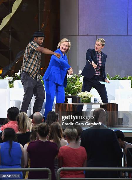 TWitch, Hillary Clinton and Ellen DeGeneres seen during a taping of "The Ellen DeGeneres Show" Season 13 Bi-Coastal Premiere at Rockefeller Center on...