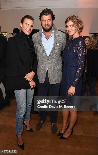 Alana Bunte, Casimir Sayn-Wittgenstein and Arizona Muse attend the launch of the Academicians' Room private members club in The Keeper's House at The...