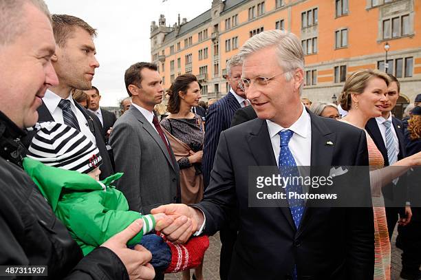 King Philippe and Queen Mathilde of Belgium take a short walk to Rosenbad and greet members of the public during their visit to Sweden on April 29,...