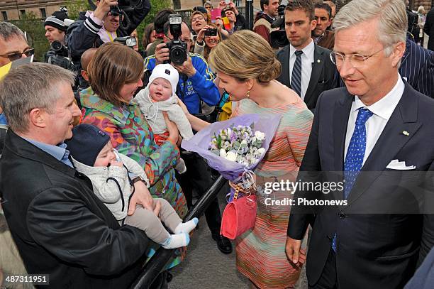 King Philippe and Queen Mathilde of Belgium take a short walk to Rosenbad and greet members of the public during their visit to Sweden on April 29,...