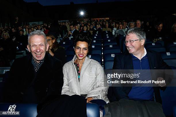 Fashion Designer Jean-Paul Gaultier, Farida Khelfa and her husband Henri Seydoux attend 'La Traviata' - Opera en Plein Air, produced by Benjamin...