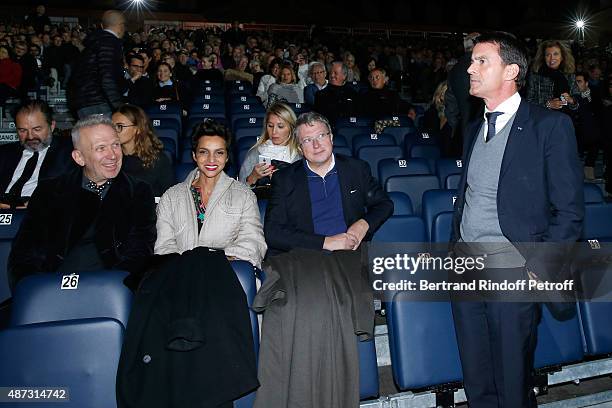 Fashion Designer Jean-Paul Gaultier, Farida Khelfa, her husband Henri Seydoux and French Prime Minister Manuel Valls attend 'La Traviata' - Opera en...