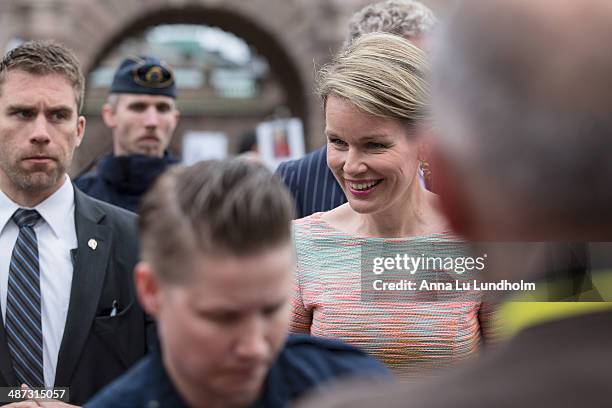 Queen Mathilde of Belgium visits the swedish Riksdag on April 29, 2014 in Stockholm, Sweden.