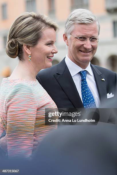 King Philippe and Queen Mathilde of Belgium visits the swedish Riksdag on April 29, 2014 in Stockholm, Sweden.