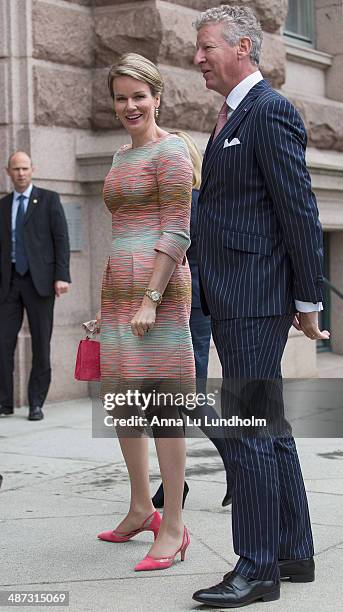 Queen Mathilde of Belgium visits the swedish Riksdag on April 29, 2014 in Stockholm, Sweden.