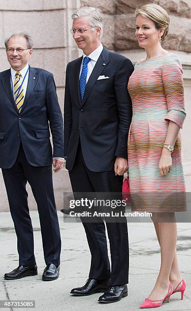 King Philippe and Queen Mathilde of Belgium visit the swedish Riksdag on April 29, 2014 in Stockholm, Sweden.
