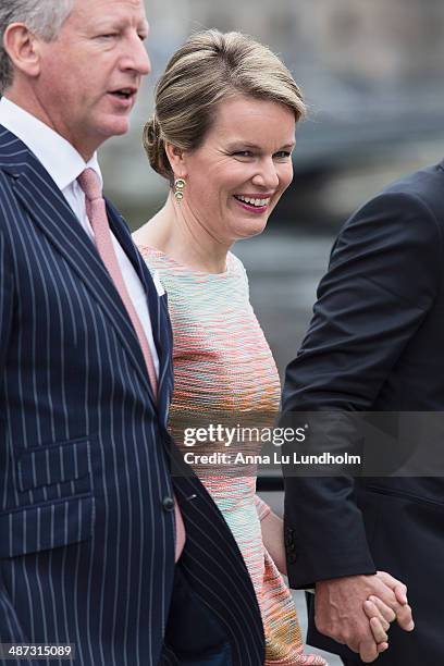 Queen Mathilde of Belgium visits the swedish Riksdag on April 29, 2014 in Stockholm, Sweden.