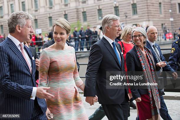 King Philippe and Queen Mathilde of Belgium visit the swedish Riksdag on April 29, 2014 in Stockholm, Sweden.