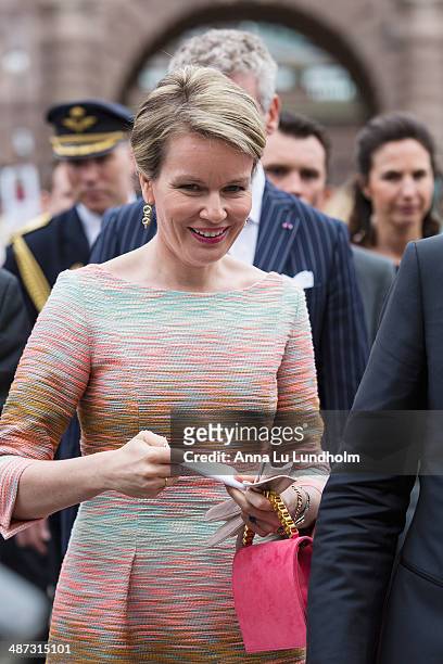 Queen Mathilde of Belgium visits the swedish Riksdag on April 29, 2014 in Stockholm, Sweden.