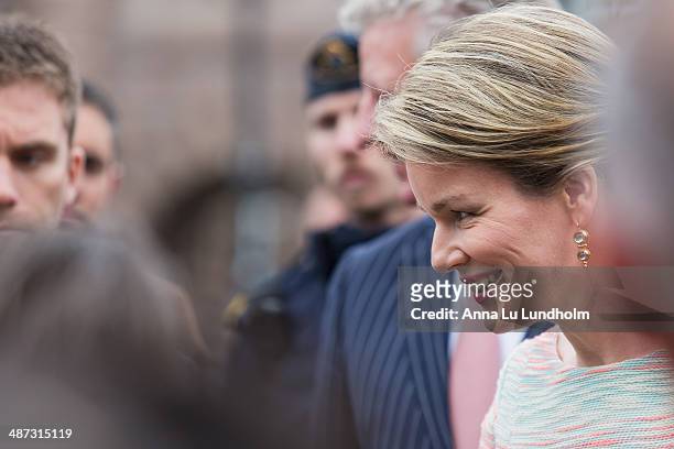 Queen Mathilde of Belgium visits the swedish Riksdag on April 29, 2014 in Stockholm, Sweden.