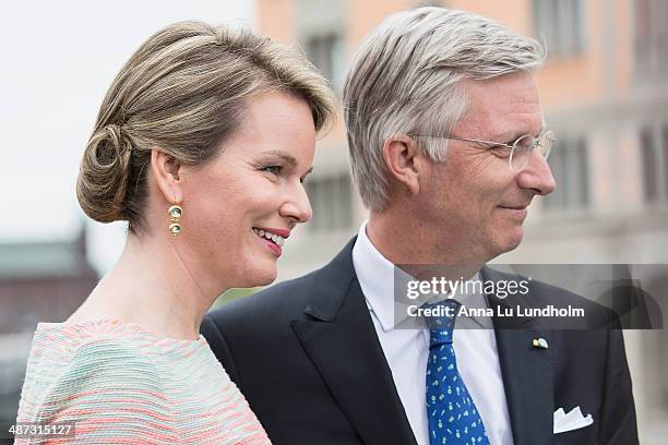 King Philippe and Queen Mathilde of Belgium visits the swedish Riksdag on April 29, 2014 in Stockholm, Sweden.