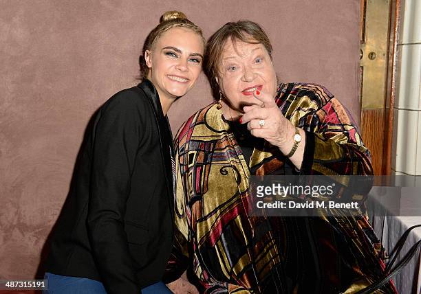 Actresses Cara Delevingne and Sylvia Syms attend the launch party of Timeless, a one-off film, as part of Sky Arts Playhouse Presents season, at...