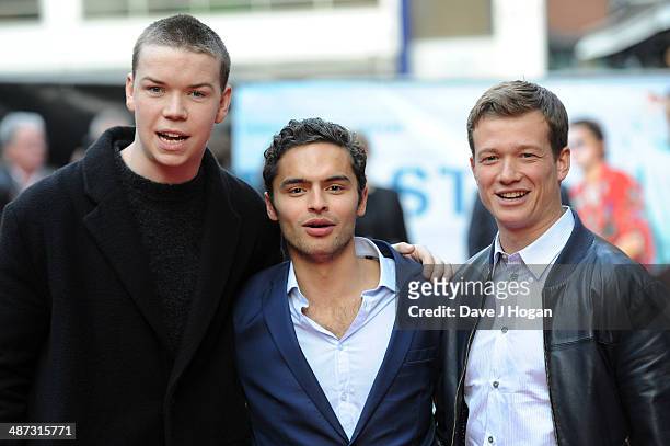 Will Poulter, Sebastian De Souza and Ed Speleers attend the UK premiere of 'Plastic' on April 29, 2014 in London, England.
