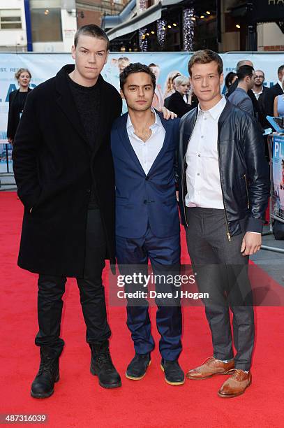 Will Poulter, Sebastian De Souza and Ed Speleers attend the UK premiere of 'Plastic' on April 29, 2014 in London, England.