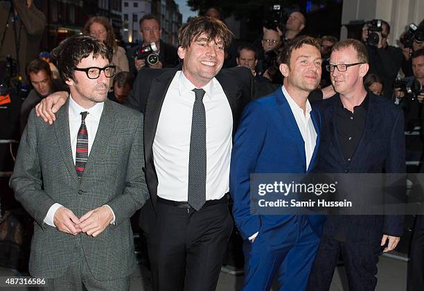 Graham Coxon, Alex James, Damon Albarn and Dave Rowntree of Blur attend the GQ Men Of The Year Awards at The Royal Opera House on September 8, 2015...
